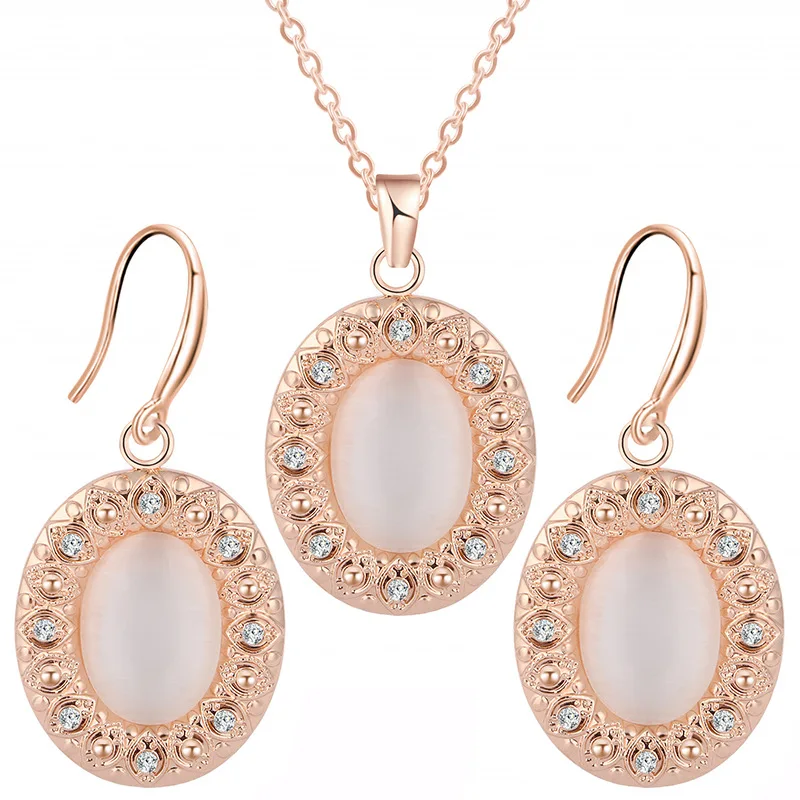 

CBO10 Bridal Jewelry Set Fashion Simple Ophire Inlay Earrings Necklace Set Women