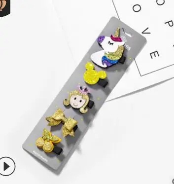 HM022 Korean Version Sweet Children's Hairpin Sequins Animal Unicorn Cat Bow Owl Cute Cartoon Princess Hair Clip Jewelry - Окраска металла: 5