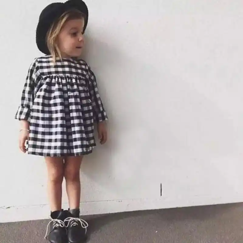 girls black and white checkered dress