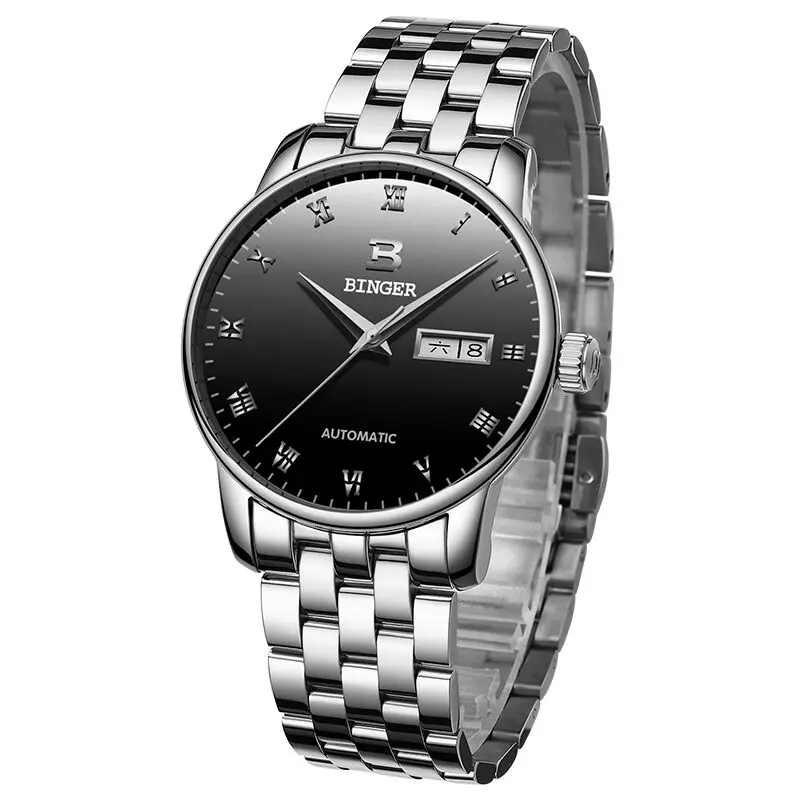 

BINGER Automatic Watches Men's Business Mechanical Wristwatches Auto Day Date Waterproof