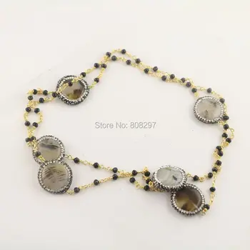 

DIY Jewelry 3Pcs Gold Color Black Crystal Chains Pave Rhinestone Natural Stone Beads Charm Necklace Finding For Women