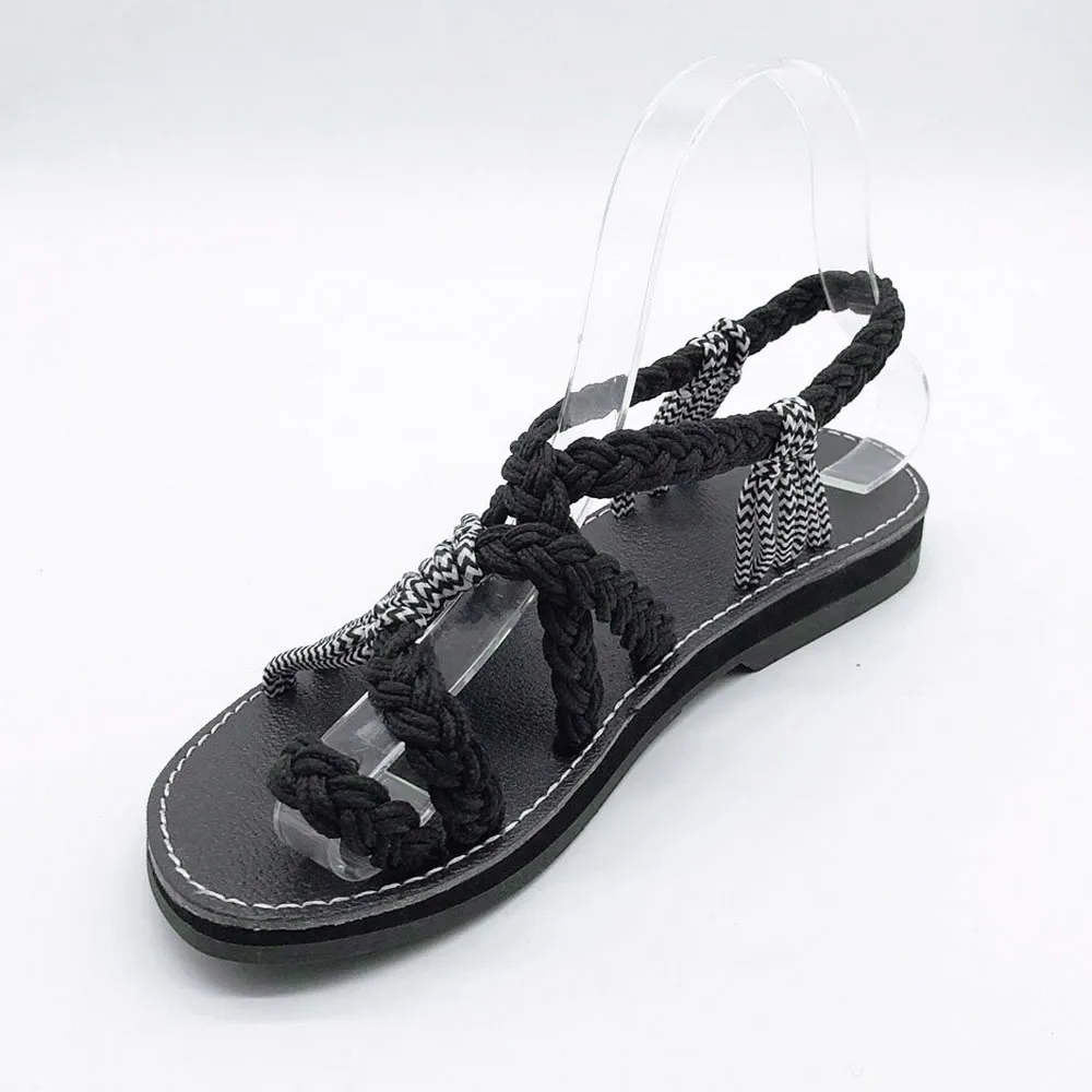 Для женщин обувь на плоской подошве, сандалии Женская нейлоновая веревка флип-флоп сандалии, летняя обувь с вязанными лямками модная уличная пляжная обувь шлёпанцы для женщин