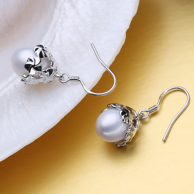 

FENASY Genuine Natural Drop Freshwater Pearl Earrings For Women Flower 925 Sterling Silver Korean Earrings With Pearl