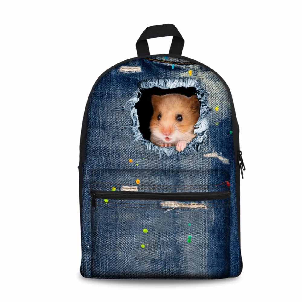

Customized Image Jeans Cute Women Men Casual Backpack Denim Cat Printing School Backpack Teenage Boys Girls Student Bagpack Bag
