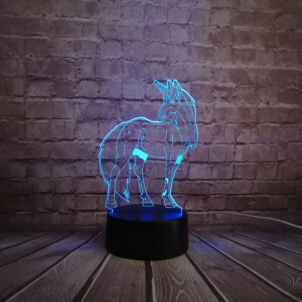 Новинка 2018 животные единорог лошадь 3D иллюзия светодиодный ночник прикроватный
