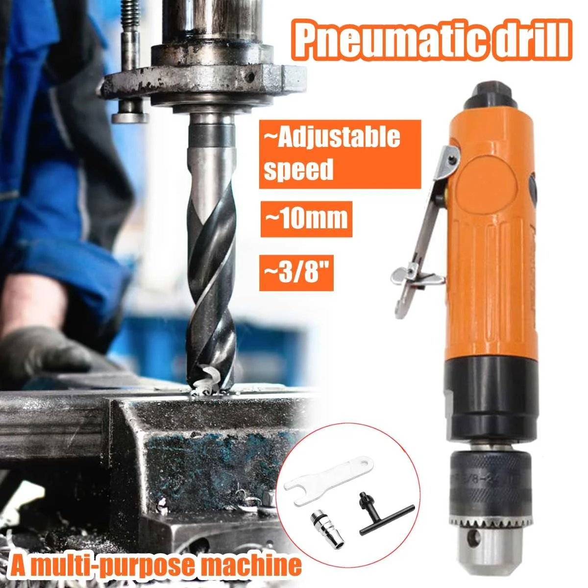 

10mm Handheld Straight Pneumatic Drill Air Compressed Adjustable Speed Tool
