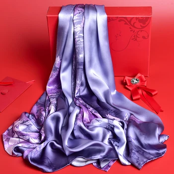 

Women Real Silk Scarf Luxury Design 100% Silk Shawls Wraps Print Natural Silk Scarves For Ladies Foulard Femme
