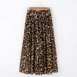 Stinlicher модная женская летняя пляжная леопардовая Повседневная шифоновая юбка Max плиссированная длинная юбка женский эластичный пояс