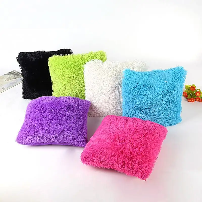 43*43CM Soft Cushion Cover Home Decor Plush Pillow Case Fur Waist Throw For Car Coffee 12 colors | Дом и сад