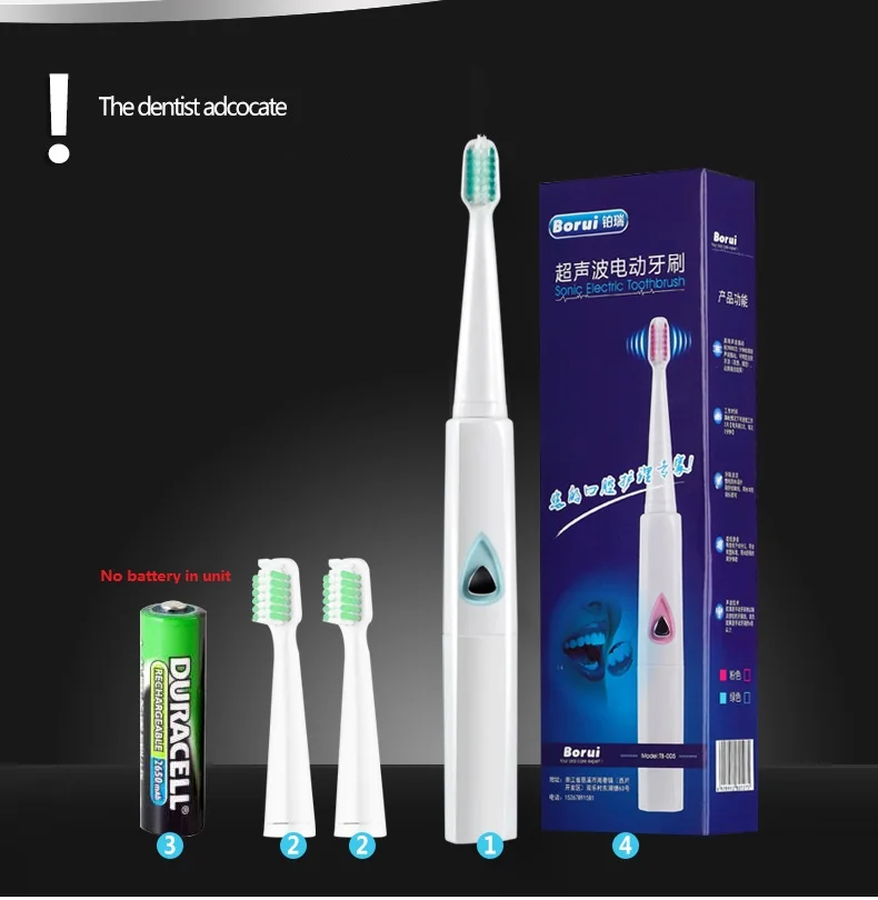 

New Model Electric Toothbrush Battery Sonic Tooth Brush Waterproof Tooth Cleaner with 2pcs Replacement Head Free Shipping
