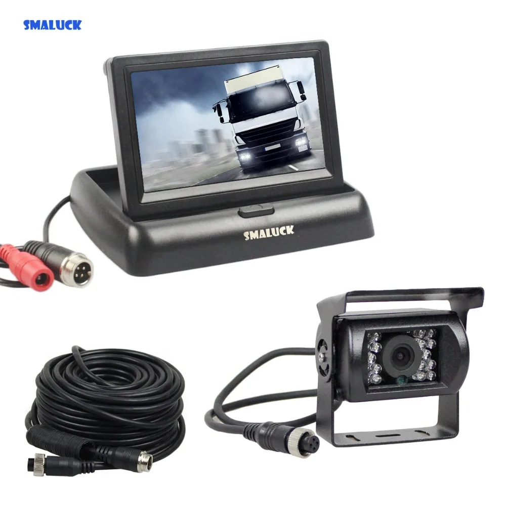 

SMALUCK DC12V-24V 4PIN 4.3inch Reverse Rear View Car Monitor Waterproof CCD Night Vision Bus Truck Camera free car charger