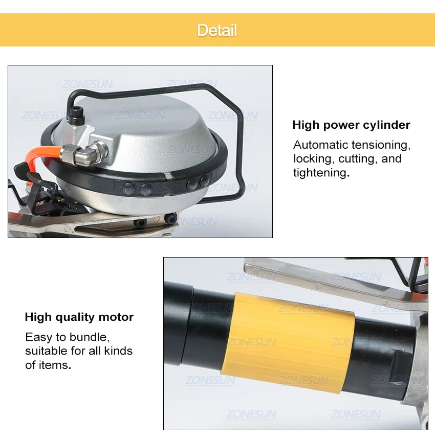 ZONESUN стальной ремень упаковка пневматический упаковщик, автоматическая упаковка в пластик машина для стального ремня 16-19 мм портативная Пневматика стальная полоса машина