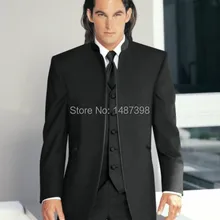 Продажи в первом Жених Смокинги для женихов Черный Мандарин нагрудные Best Man Женихи Для мужчин Нарядные Костюмы для свадьбы Пром/форма/жених куртка+ Брюки для девочек+ галстук