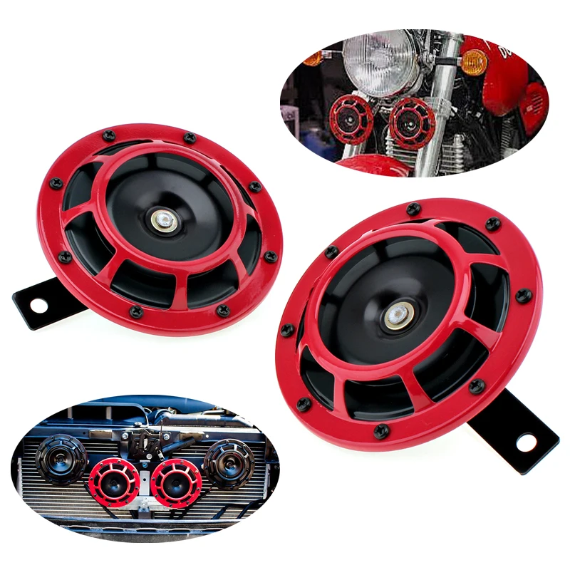 

2pcs 12V Red Car Siren Dual Tone Air Horn Grille Mount Trumpet Compact Electric Blast Super Loud for Car Motorcycle