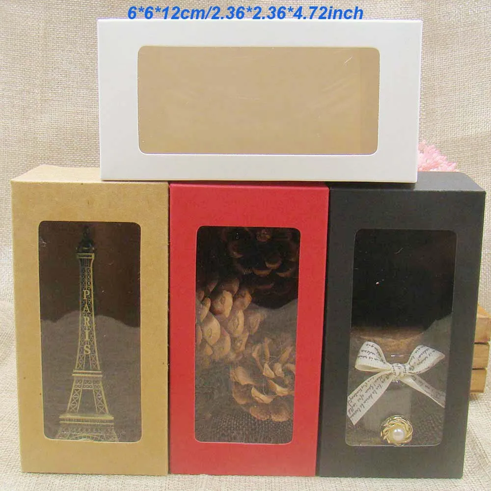 6*6*12 см 4 цвета сток бумажная коробка с окном полностью из ПВХ. Подарок конфеты контейнер свадьбы пользу упаковочная коробка с окошком для