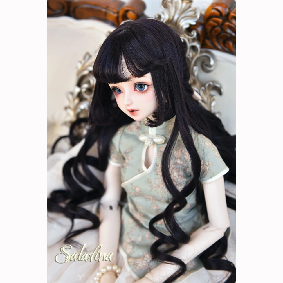 Allaosify 1/3 1/4 1/6 bjd кукла парик высокая температура шелк парик черно-коричневый длинные вьющиеся волосы синтетический волос