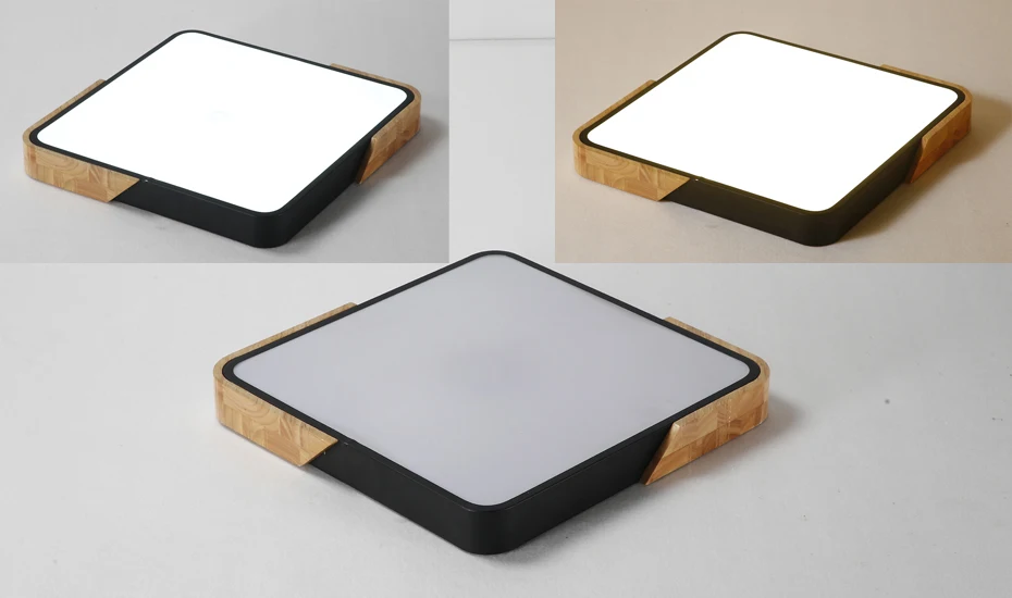 Lâmpada do Teto de Madeira Maciça para Sala de Estar Luz de Teto Montagem Criativa Flush Round Moderna Untra-fino 5cm Quadrado Quarto Foyer Led 15 Luzes e Iluminação