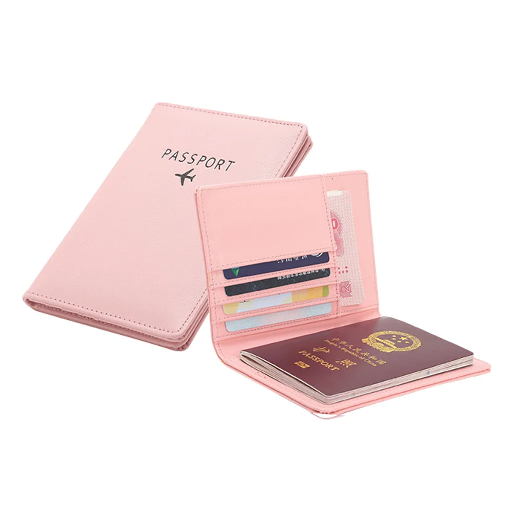 Нейтральный многофункциональный дорожный бумажник для паспорта трехкратный органайзер для документов Pacchetto di carte maschili e femminili#20 - Цвет: Розовый