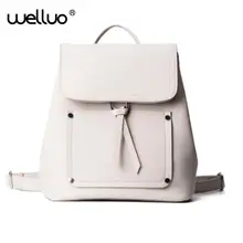 Wellvo Для женщин кожаный рюкзак черный Bolsas Mochila Feminina большой для девочек Школьный Дорожная сумка одноцветное Карамельный Цвет Розовый Бежевый XA750B