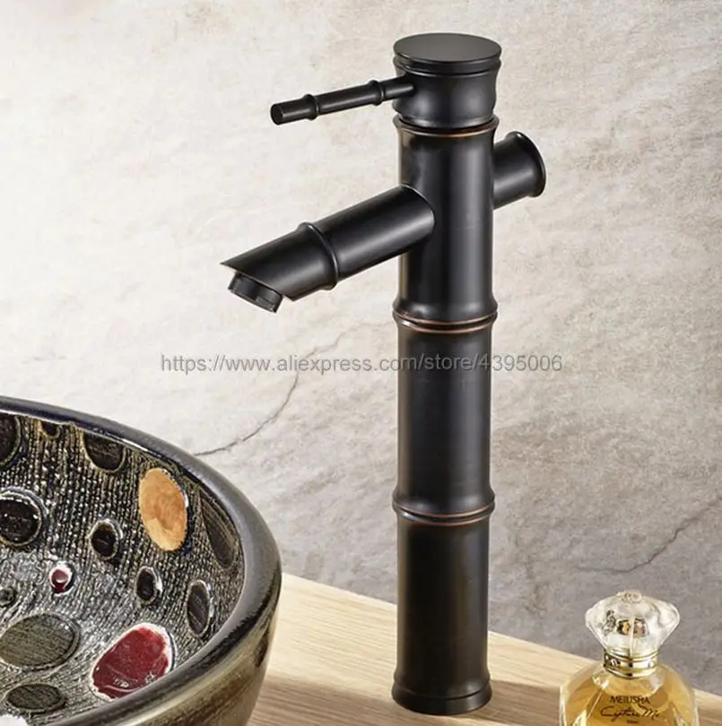 Basin Faucets Black Color Brass Bamboo Single Hole Water Mixer Tap Hot and Cold Water Bathroom Sink Faucet Bnf077