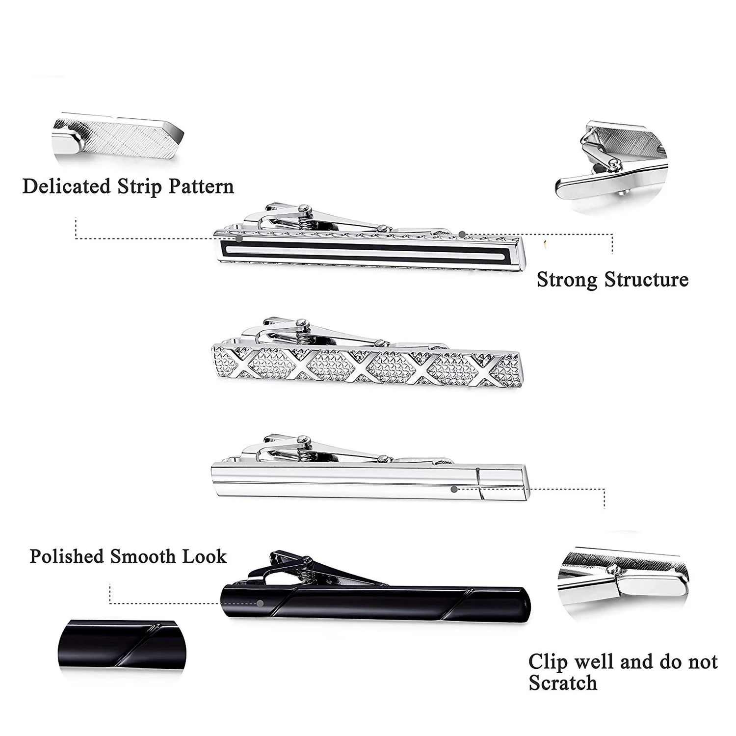 8 Pcs Tie Clips Set for Men Tie Bar Clip Set for Regular Ties Necktie Wedding Business Clips with Box, Color B: 8 Pcs+ a tie