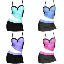 2018 Plus Size Swimwear Sexy Swim Skirt Women Strip Tankini Swimsuit Bathing Vest Suit S-6XL Female Big size Beachwear цена 2018 Plus Size Swimwear Sexy Swim Skirt Women Strip Tankini Swimsuit Bathing Vest Suit S-6XL Female Big size Beachwear цены онлайн