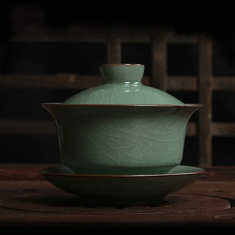 Longquan Celadon Gaiwan чайная чашка фарфоровый чайный сервиз трещины глазурь горшок