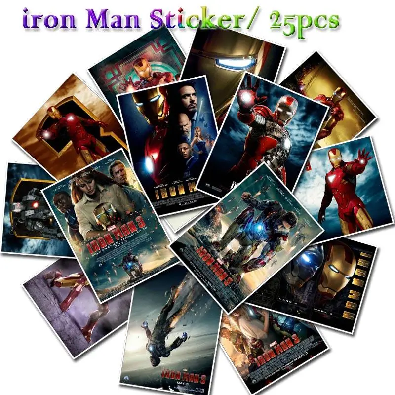

25 Pcs/lot Iron Man Stickers for MARVEL Super Hero for Car Laptop Notebook Decal Fridge Skateboard Guitar & Bass Accessories