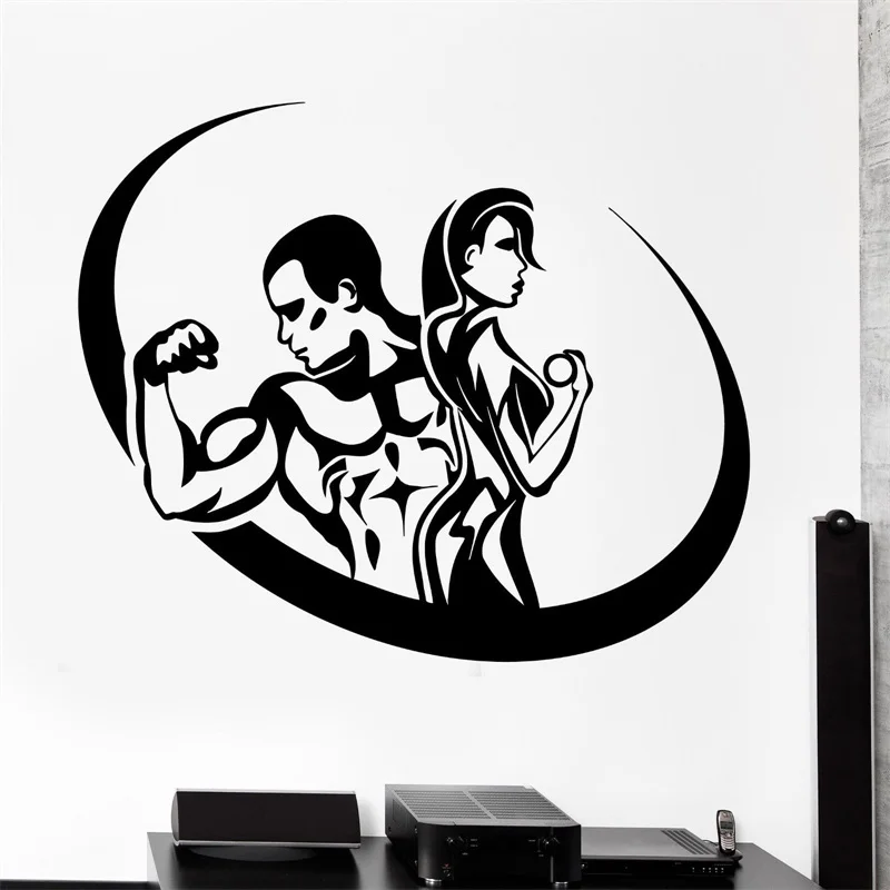 Wall Sticker Sport Fitness Bodybuilding Man And Woman Gym Vinyl Decal