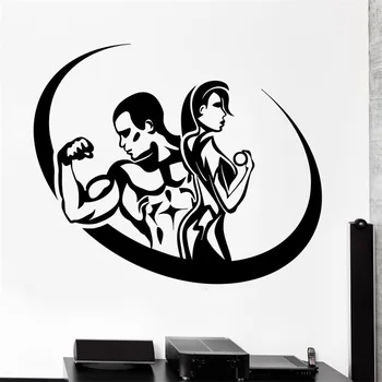 

Wall Sticker Sport Fitness Bodybuilding Man And Woman Gym Vinyl Decal
