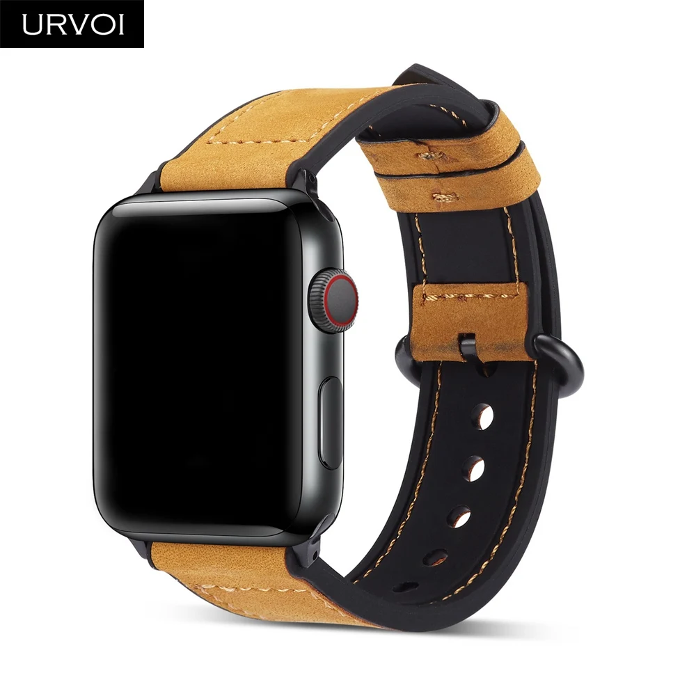 URVOI ремешок для apple watch series 5/4/3/2/1 Матовая Мягкая манжета Кожаный ремешок для наручных часов iwatch, комфортный Прочный классический пряжки дизайн