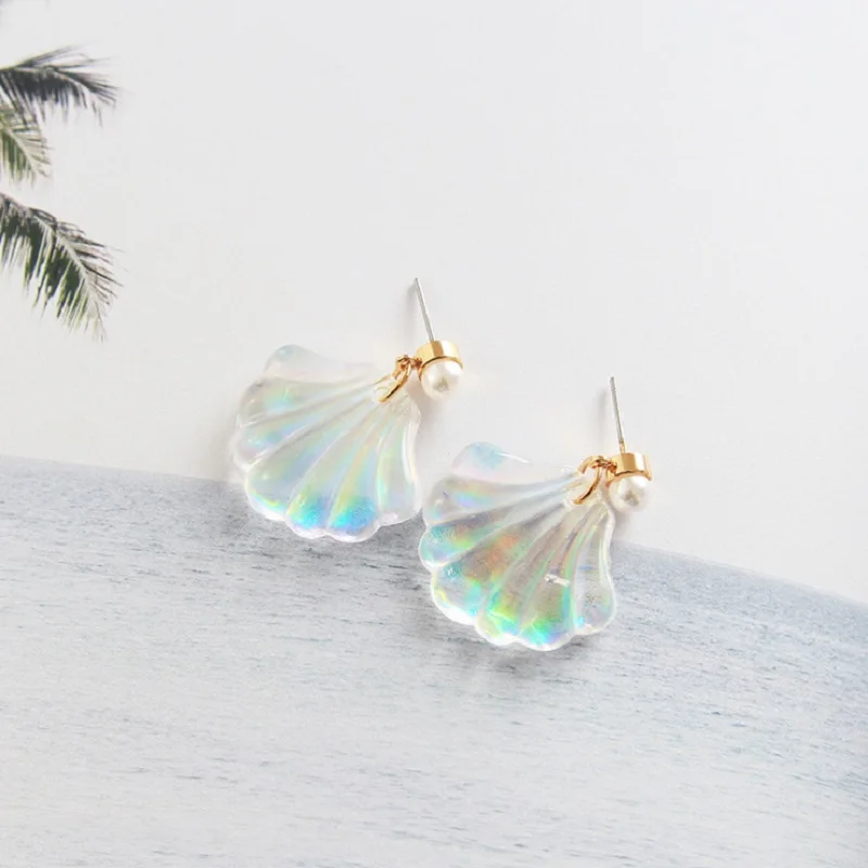 

Romantic Resin Colorful Mermaid Rainbow Pearl Shell Earrings Trendy High Quality Unique Graceful Shell Earring For Women Jewelry