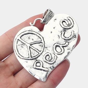 

3pcs Alloy Peace Symbol Heart Shaped Charms Pendants Jewelry Accessory 66x62mm