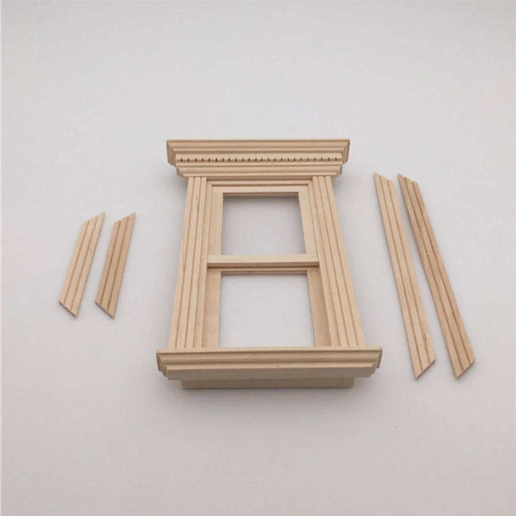 1/12 Scale Miniature Wood 2 Pane Sash Window Frame Unpainted Furniture DIY Making for Dollhouse Accessory  for 1/12  dollhouse
