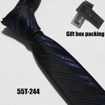 

Lingyao TOP designer tie mens woven necktie black border with shinny Lurex blue diagonal stripe