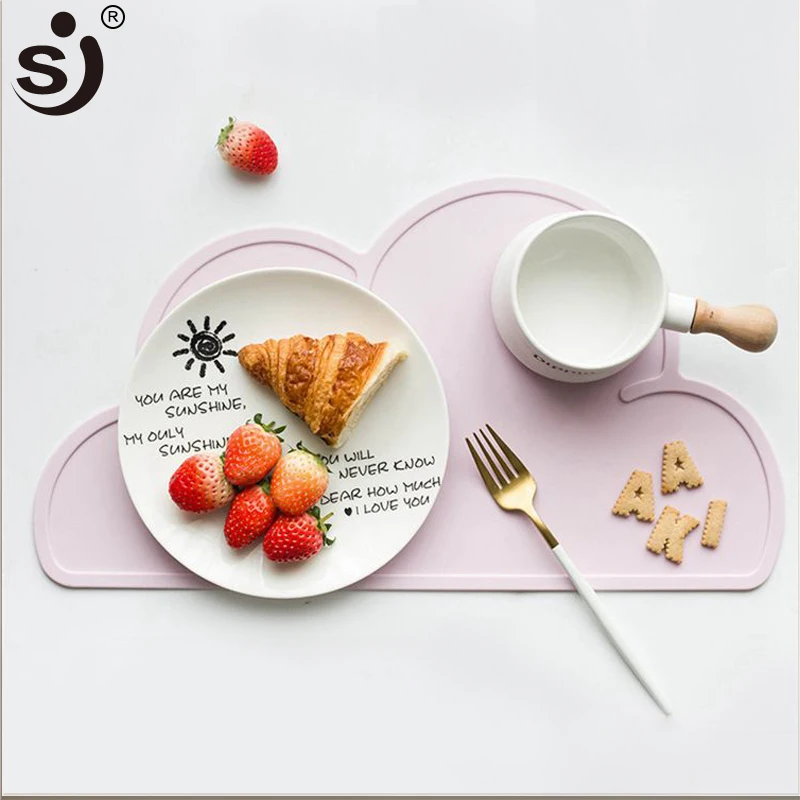 Cute Silicone Placemat FDA Bar Mat Baby Kids Cloud Shaped Plate Mat Table Mat BPA Free Waterproof Set Home Kitchen Pads 47x27cm