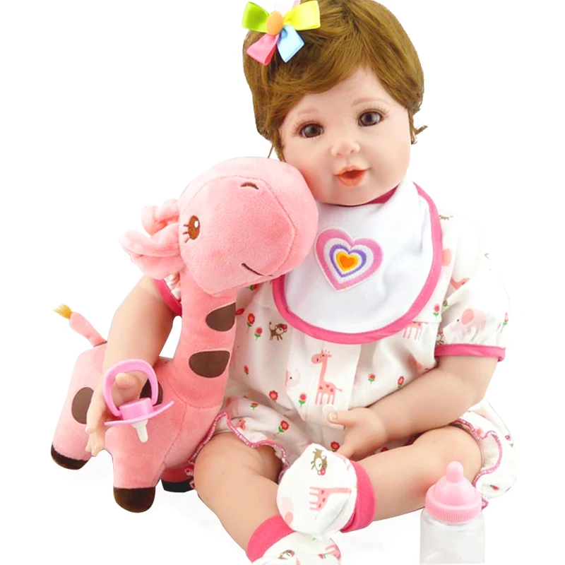 

55cm/22" Lifelike Pink Fleece Clothes Girl Reborn Dolls Soft Touch Vinyl Handmade Baby Toy Gift Collection