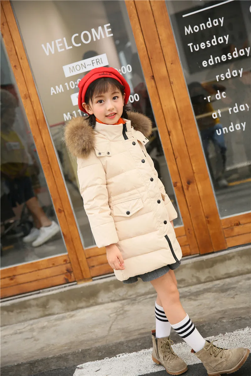 Г., зимние теплые куртки-пуховики для девочек Длинная модель, плотная детская одежда верхняя одежда на утином пуху пуховик для девочек на температуру до-30 градусов