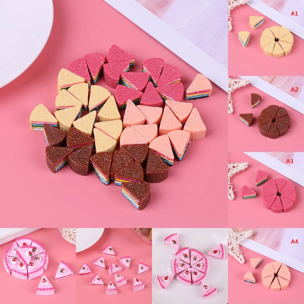 

2019 New 10 PCS Resin Flatback Flat Back Cabochon Kawaii DIY Resin Craft Decoration Miniature Fake 4 Layer Strawberry Cake Food