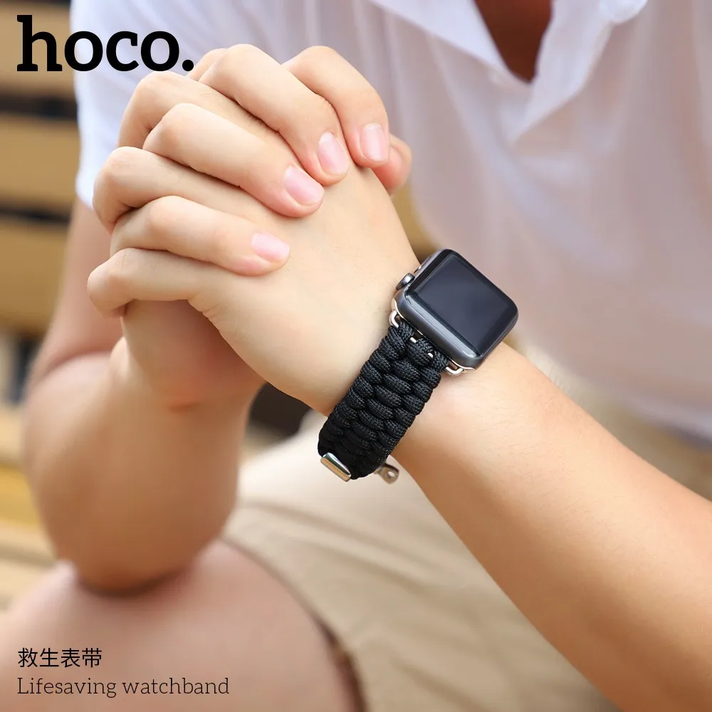 HOCO тканый нейлоновый веревочный ремешок для Apple Watch 42, 44 мм, 38, 40 мм, уцелевший инструмент, браслет для iWatch серии 5, 4, 3, 2, 1, браслет на запястье