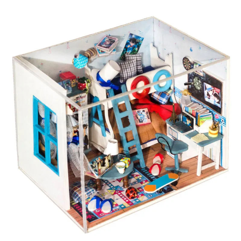 iiE CREATE 2018 New DIY 3D Wooden Detective Conan Case Closed Doll house miniature with LED+Furniture+cover Room for children Lover Gift (5)