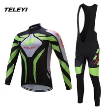 TELEYI Зеленый MTB велосипед Джерси комбинезон наборы мужская велосипедная одежда костюмы для верховой езды с длинными рукавами рубашки Ropa Ciclismo Майо Спорт