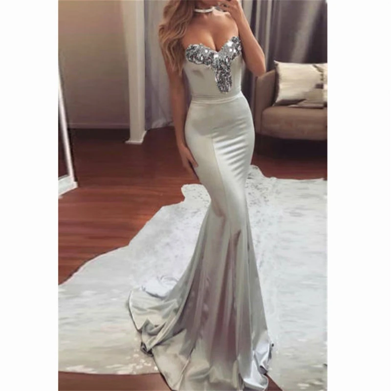 

Plus Size XL New Sexy Strapless Sequins Dress Women's Long Maxi Dresses Slim Elegant Prom Party Formal Long Sheath Dresses
