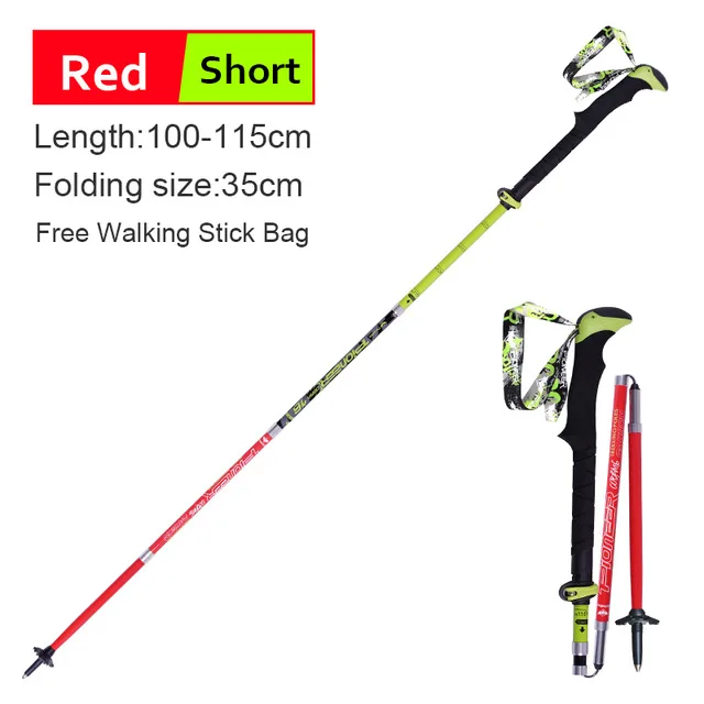 1 пара складных палок для скандинавских прогулок, углеродное волокно, регулируемая Треккинговая палка, альпеншток, телескопические лыжные палки, палки для прогулок - Цвет: Red Short