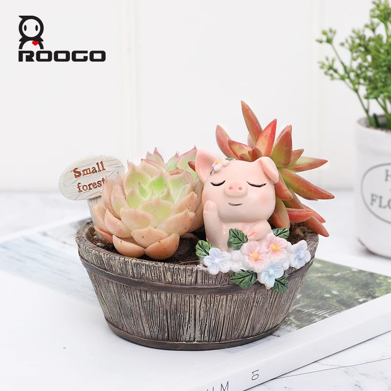 

Roogo American Style Flower Pots Resin Flowerpot For Home Garden Decoration Wood Bonsai Pot Succulents Plants Orchids Cactus