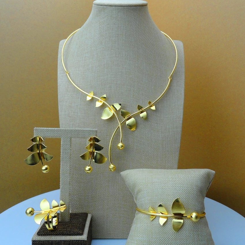 

YUMINGLAI 2019 Simple Design Dubai African Leaves Shape Fashion Ladies Jewelry Set FHK6164