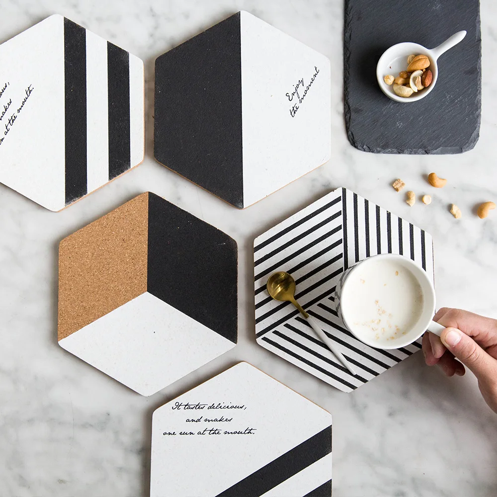 

2019 The wind English geometric series of cork pad two round hexagonal insulation pad simple living rough pad