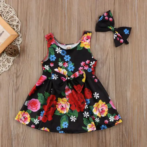 

Toddler Kid Baby Girls Sister Matching Dress Floral Party Prom Bowknot Summer Dress