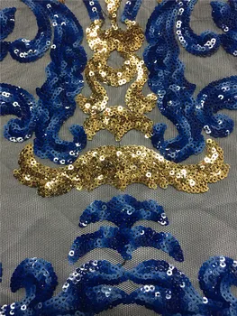 

African Lace Fabric blue gold Sequins Lace High Quality African Sequin Lace Fabric for party dress Sequin Fabric for sewing