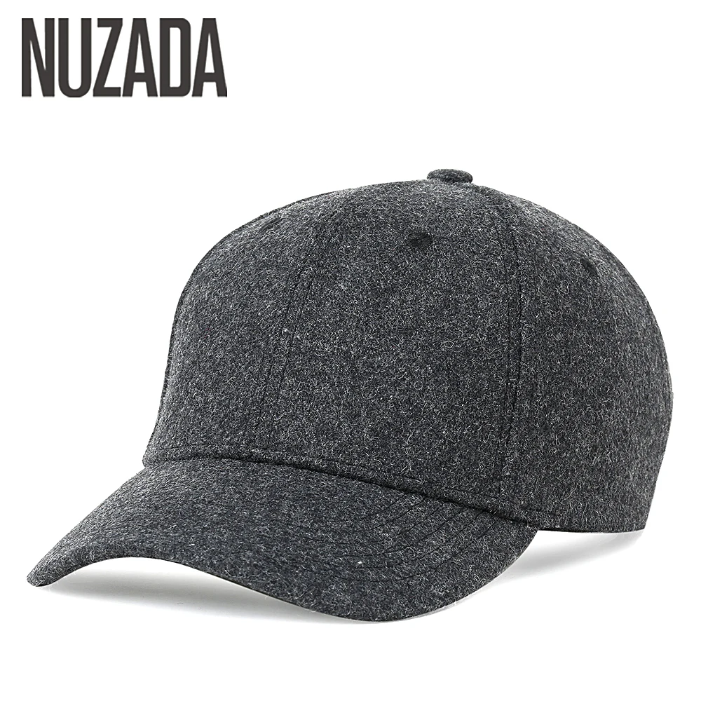 Brand NUZADA Autumn Winter Keep Warm Snapback Bone Men Women Baseball Caps Hats Cap Simpl Color Black Grey Woolen